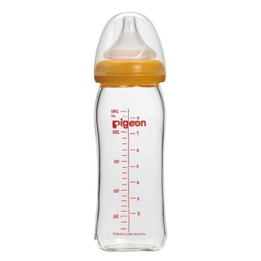 Pigeon 貝親 母乳實感寬口玻璃奶瓶240ml(橘色)