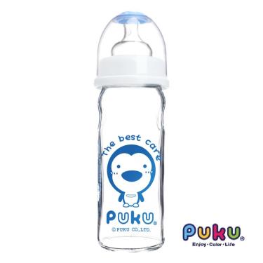 PUKU 藍色企鵝 寬口玻璃奶瓶230ml(水色)