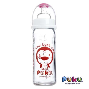 PUKU 藍色企鵝 寬口玻璃奶瓶230ml(粉色)