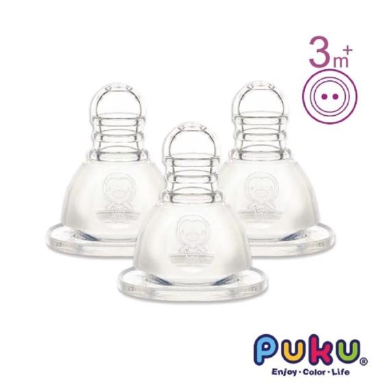 【PUKU 藍色企鵝】母乳實感標準 3m 雙孔奶嘴三入