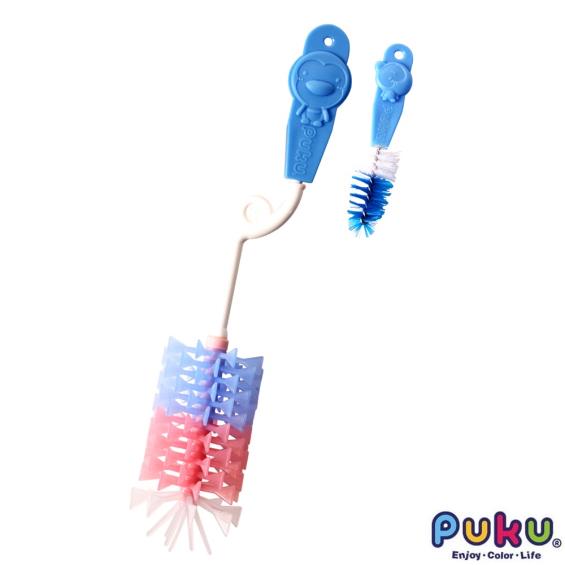 【PUKU 藍色企鵝】矽膠奶瓶刷附小支奶嘴刷一支 水色