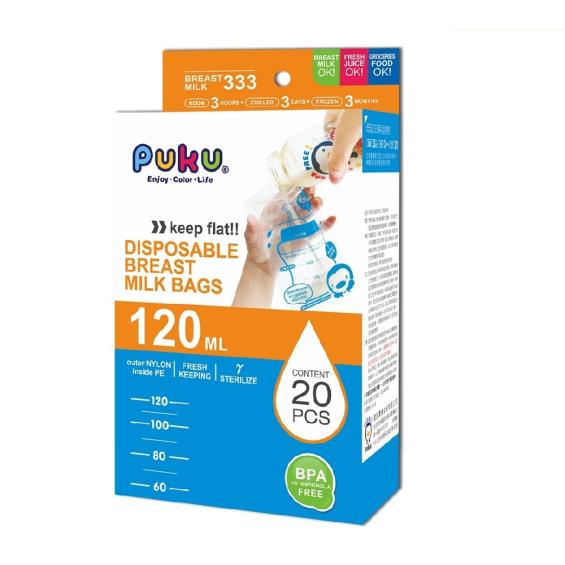 (同品項2件$220)【PUKU 藍色企鵝】母乳儲存袋20枚入 120ml