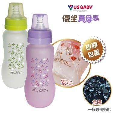 優生 真母感矽膠特護標準口徑玻璃奶瓶240ml-紫/綠色(隨機出貨)