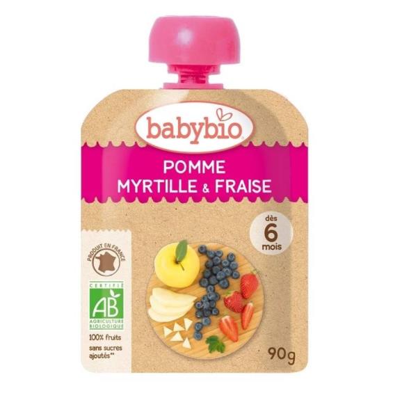 (任3件199元) 法國【BABYBIO】生機蘋果藍莓草莓纖果泥（90g/包）