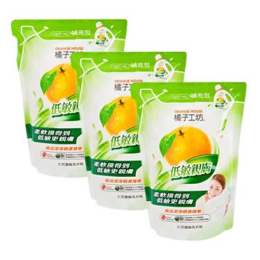 橘子工坊 天然濃縮洗衣精補充包-低敏親膚1500ml x3入組(廠送)