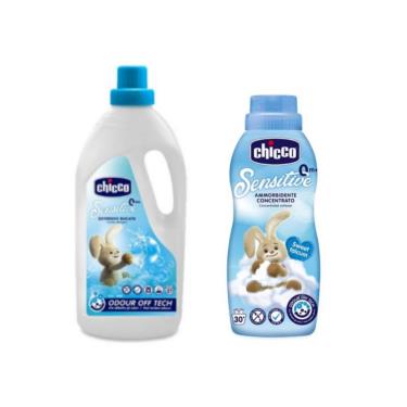 【義大利CHICCO】超濃縮嬰兒衣物柔軟精甜蜜爽身（750ml）+嬰兒洗衣精升級版（1.5L）