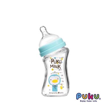 （任2件9折）【PUKU 藍色企鵝】倍特曲線玻璃奶瓶 180ml／夢想藍