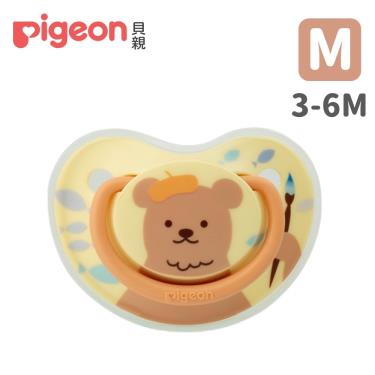 【Pigeon 貝親】拇指型矽膠安撫奶嘴（3-6M）棕小熊