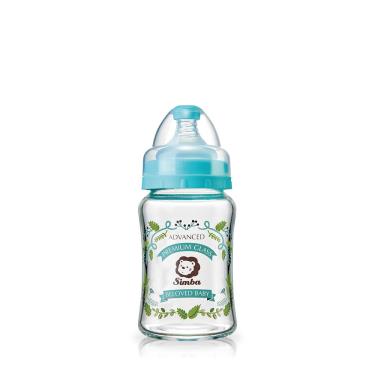 【Simba 小獅王辛巴】蘿蔓晶鑽寬口玻璃小奶瓶180ml天藍