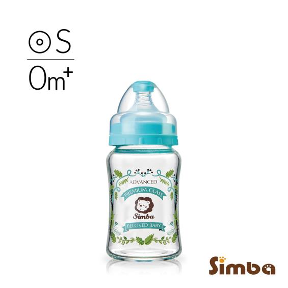 【Simba 小獅王辛巴】蘿蔓晶鑽寬口玻璃小奶瓶180ml天藍