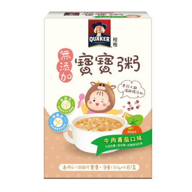 (2件折$50)【QUAKER 桂格】無添加寶寶粥（150g x4包/盒）牛肉番茄