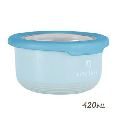 【HOUSUXI】不鏽鋼雙層隔熱碗-420ML-經典藍