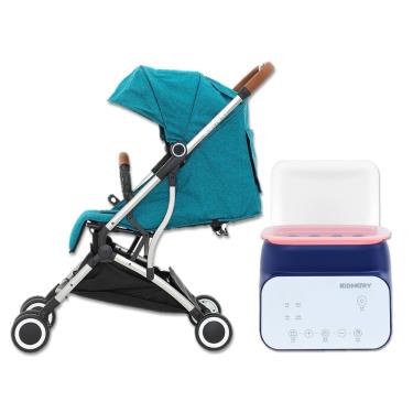 (贈雨罩、雙掛勾)【KIDMORY】輕量秒收嬰兒推車+四合一智能溫奶器（知性綠）廠商直送