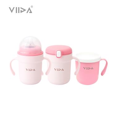 【VIIDA】Souffle 三階段抗菌不鏽鋼學習杯組（ 甜心粉 ）