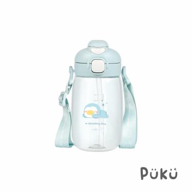 【PUKU 藍色企鵝】圓圓直飲吸管揹帶兩用水壺550ml（藍圓）