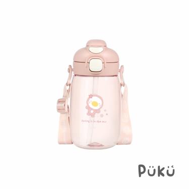 【PUKU 藍色企鵝】圓圓直飲吸管揹帶兩用水壺550ml（粉圓）