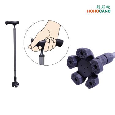 【好好杖】實木握把十段高度萬向避震器腳墊鋁合金站立拐杖-高級灰