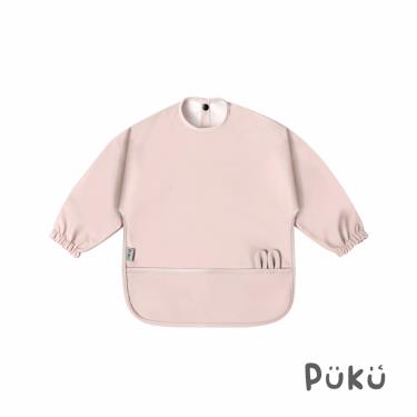 【PUKU 藍色企鵝】綿兔長袖防水口袋兜兜（霧粉）