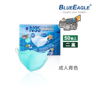 【藍鷹牌】石墨烯N95醫用3D立體成人口罩-青色(50片x2盒) 廠商直送