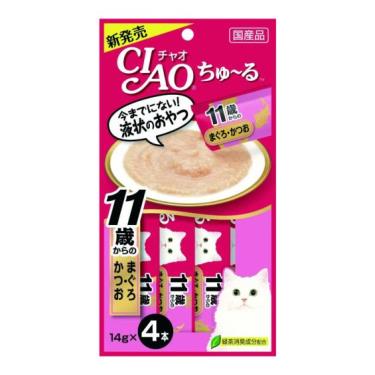 CIAO啾嚕11歲肉泥鮪魚+鰹魚14g*4入