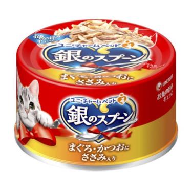 【Unicharm Pet銀湯匙】貓罐頭-鮪魚+雞肉70g（效期日2024/11/19）