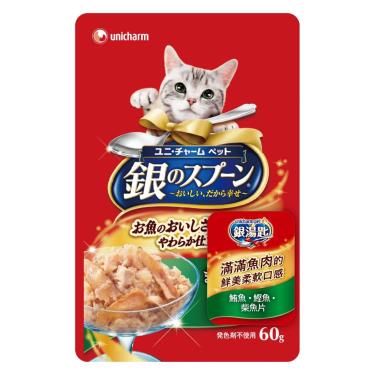 【Unicharm Pet銀湯匙】餐包-鮪魚+鰹魚+柴魚片60g（效期日2024/10/01） + -單一規格
