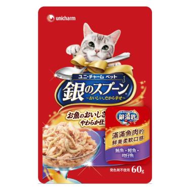 【Unicharm Pet銀湯匙】餐包-鮪魚+鰹魚+吻仔魚60g（效期日2024/10/01） + -單一規格