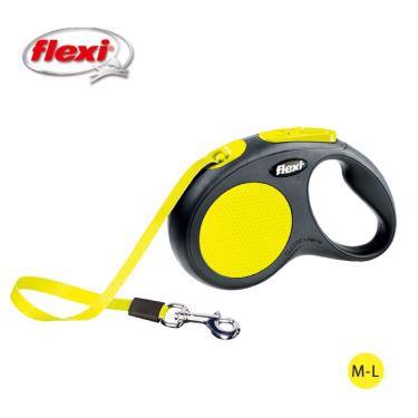 Flexi飛萊希炫光帶狀伸縮牽繩-黃L