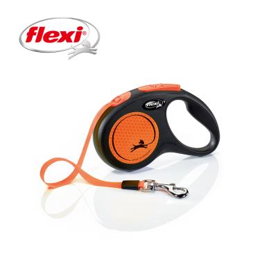 Flexi飛萊希炫光帶狀伸縮牽繩-橘S
