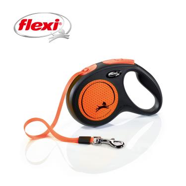 Flexi飛萊希炫光帶狀伸縮牽繩-橘M
