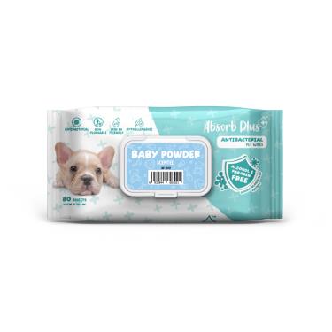 【AbsorbPlus】寵物抗菌濕紙巾爽身粉香（80入）