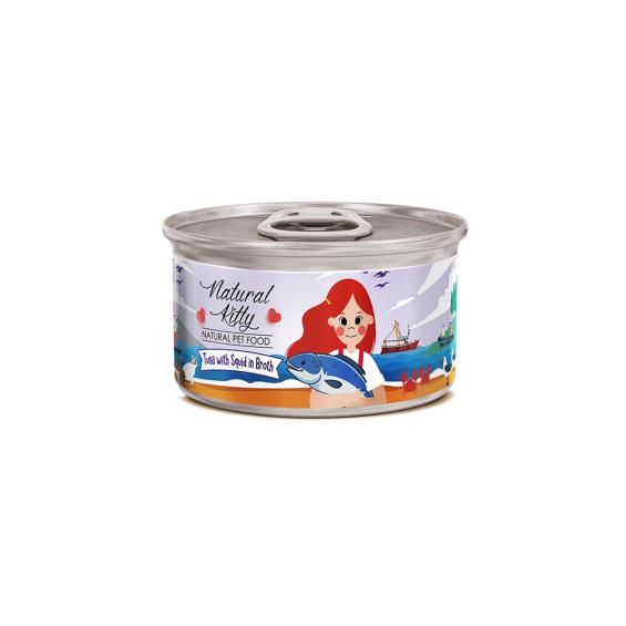 【自然小貓】無膠肉湯罐 鮪魚佐花枝魚湯（80g）
