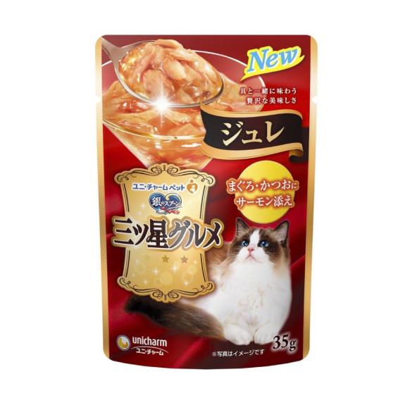 【Unicharm Pet銀湯匙】三星美食極致肉凍餐包-鮪魚+鰹魚+鮭魚35g