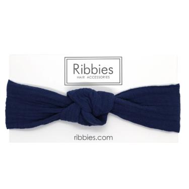【英國Ribbies】兒童寬版扭結髮帶 深藍 廠商直送