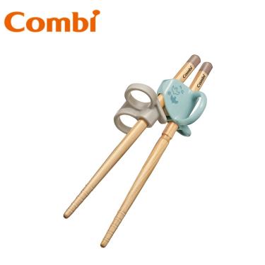 (2件95折，3件85折)【Combi 康貝】木製三階段彈力學習筷-右手青鳥藍（17609）