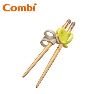 (2件95折，3件85折)【Combi 康貝】木製三階段彈力學習筷(右手/萊姆綠)（16504）