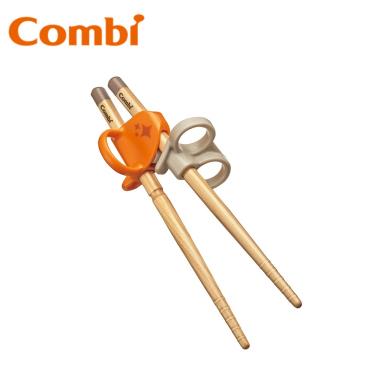 (2件95折，3件85折)【Combi 康貝】木製三階段彈力學習筷(左手/元氣橘)-16505