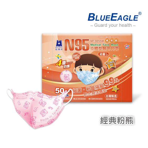 【藍鷹牌】經典系列／N95醫用立體口罩／幼童2-6歲 粉熊（50片／盒）廠商直送