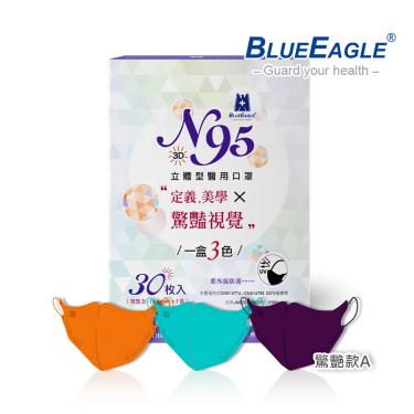 【藍鷹牌】驚艷款／N95醫用立體口罩／成人 三色組（30片／盒）廠商直送