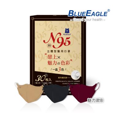 【藍鷹牌】魅力款／N95醫用立體口罩／成人 三色組（30片／盒）廠商直送