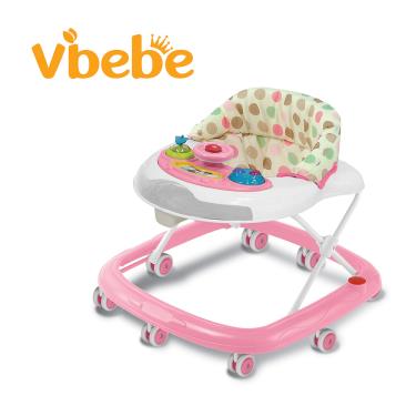 （贈蔬果吮咬趣）【Vibebe】嬰幼兒聲光學步車（粉紅點點）廠商直送