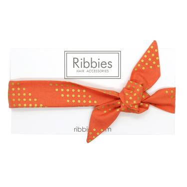 【英國Ribbies】兒童蝴蝶結髮帶（珊瑚紅金點點）廠商直送