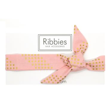 【英國Ribbies】兒童蝴蝶結髮帶（粉紅金點點）廠商直送