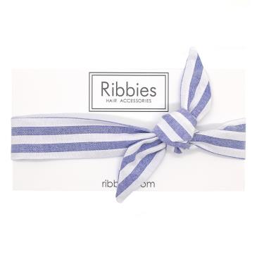 【英國Ribbies】兒童蝴蝶結髮帶（粉藍白條紋）廠商直送