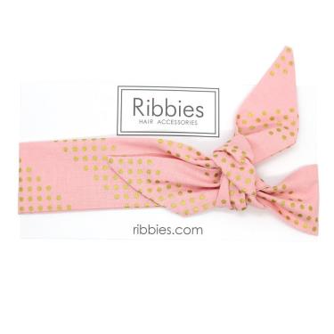 【英國Ribbies】蝴蝶結髮帶（粉紅金點點）廠商直送