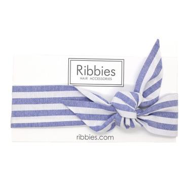 【英國Ribbies】蝴蝶結髮帶（粉藍白條紋）廠商直送