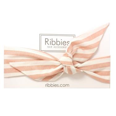 【英國Ribbies】蝴蝶結髮帶（粉紅白條紋）廠商直送