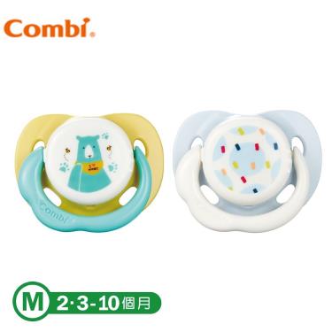 (2件95折，3件85折)【Combi 康貝】極淨日用安撫奶嘴二入組 M-蜜黃熊+彩點藍（18321）