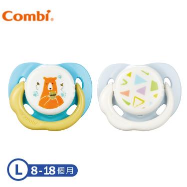 (2件95折，3件85折)【Combi 康貝】極淨日用安撫奶嘴二入組 L-蒼藍熊+幾何藍（18322）