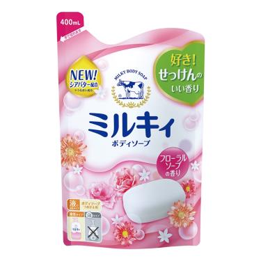 【日本牛乳石鹼】牛乳精華沐浴乳補充包（玫瑰花香）（400ml）